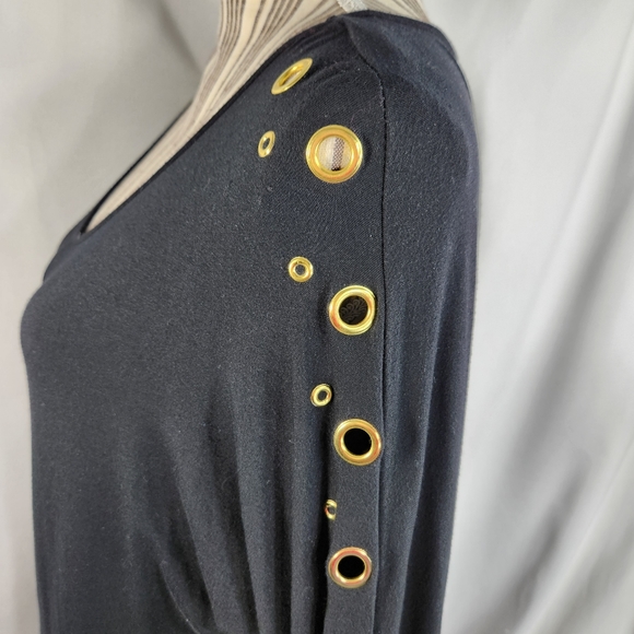 Belldini Black Long Sleeves w/ Gold Grommet Accents Top Size Medium - Picture 4 of 9